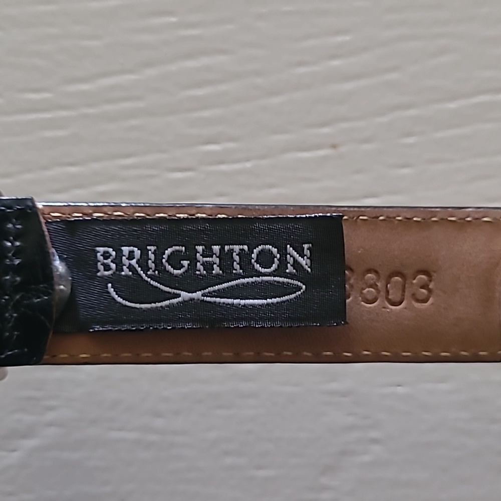 Brighton Vintage 90s Black Leather and Silver Belt Sz M - Picture 4 of 7
